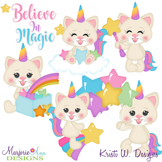 Kittycorn Believe In Magic EXCLUSIVE SVG Cutting Files+Clipart - Click Image to Close